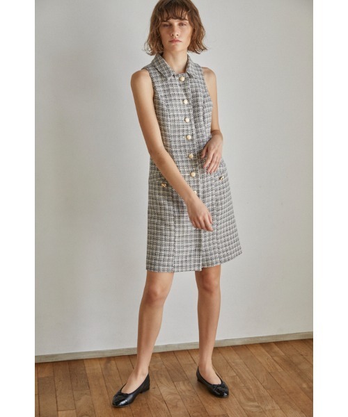 Estella.K（エステラケー）の「Georgia Tweed Dress ツイードミニマムドレス（ワンピース・レディース・ブラック系/ホワイト系・FREE）」の3枚目の写真