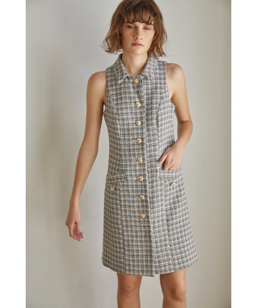 Estella.K（エステラケー）の「Georgia Tweed Dress ツイードミニマムドレス（ワンピース・レディース・ブラック系/ホワイト系・FREE）」の6枚目の写真