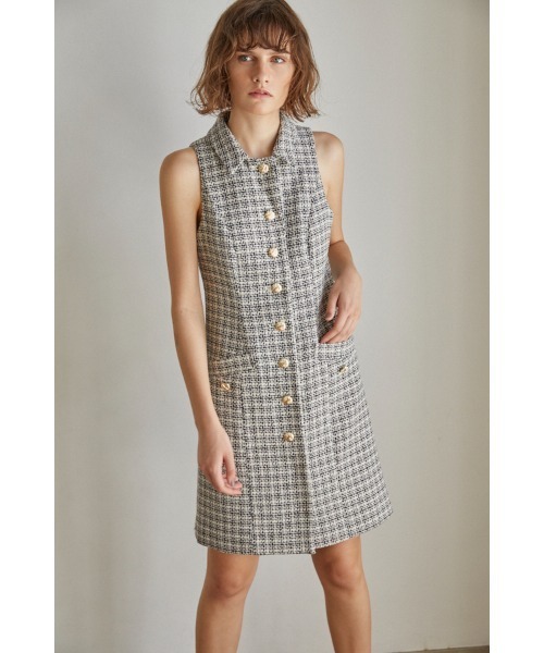 Estella.K（エステラケー）の「Georgia Tweed Dress ツイードミニマムドレス（ワンピース・レディース・ブラック系/ホワイト系・FREE）」の9枚目の写真