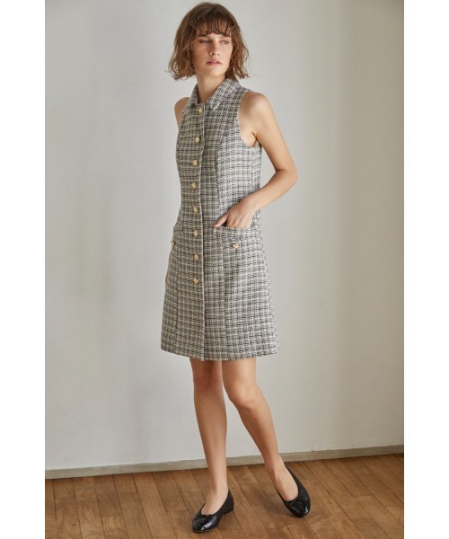 Estella.K（エステラケー）の「Georgia Tweed Dress ツイードミニマムドレス（ワンピース・レディース・ブラック系/ホワイト系・FREE）」の5枚目の写真