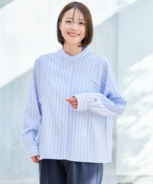Arnold Palmer（アーノルドパーマー）の「EVERY DAY イージーケア ストライプ シャツブラウス（シャツ/ブラウス・レディース・サックスブルー/ベージュ/ブルー・L/S/M）」の2枚目の写真