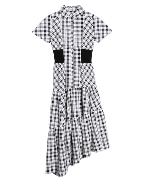 CALNAMUR ウエストリブチェックシャツワンピース セール】WAIST RIB CHECK SHIRT OP/ウエストリブチェックシャツ