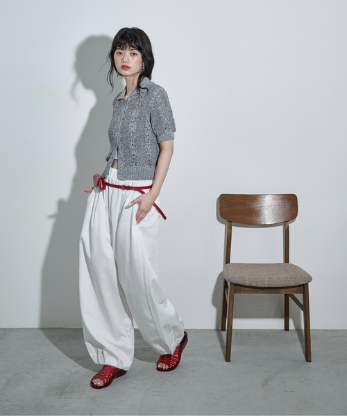 THE YOn(ザヨン)の「針抜きジャガードサマーニットポロカーデ(カーディガン/ボレロ・レディース・レッド/アイボリー/ブラック/オリーブ/グレー/ミント・FREE)」の14枚目の写真
