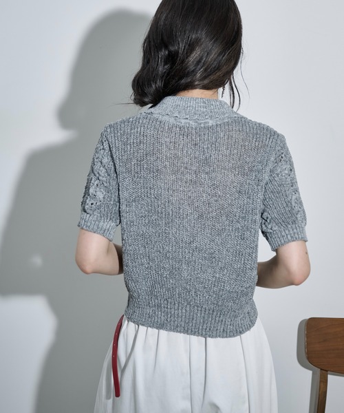 THE YOn(ザヨン)の「針抜きジャガードサマーニットポロカーデ(カーディガン/ボレロ・レディース・レッド/アイボリー/ブラック/オリーブ/グレー/ミント・FREE)」の10枚目の写真