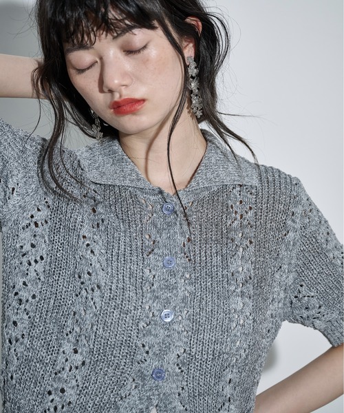 THE YOn(ザヨン)の「針抜きジャガードサマーニットポロカーデ(カーディガン/ボレロ・レディース・レッド/アイボリー/ブラック/オリーブ/グレー/ミント・FREE)」の12枚目の写真