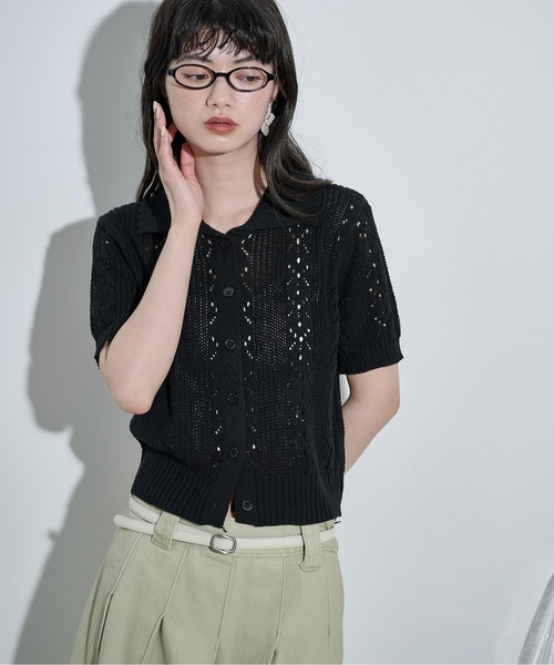 THE YOn(ザヨン)の「針抜きジャガードサマーニットポロカーデ(カーディガン/ボレロ・レディース・レッド/アイボリー/ブラック/オリーブ/グレー/ミント・FREE)」の18枚目の写真