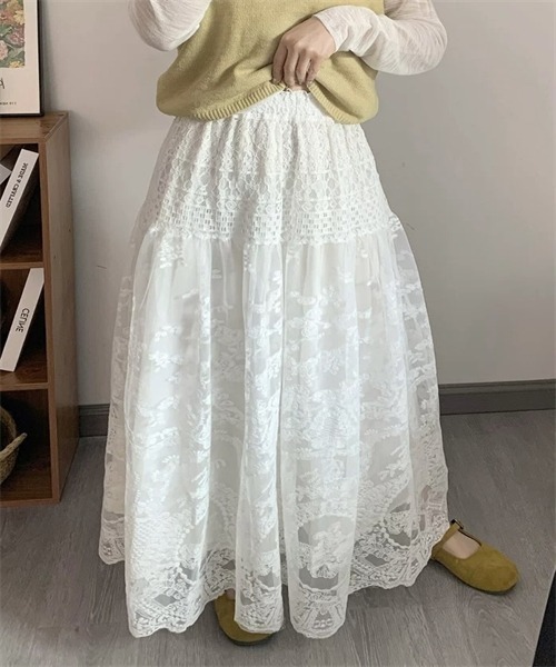 FREE STYLISTS(フリー スタイリスト)の「総レースロングスカート(スカート・レディース・ホワイト・L/M)」の6枚目の写真
