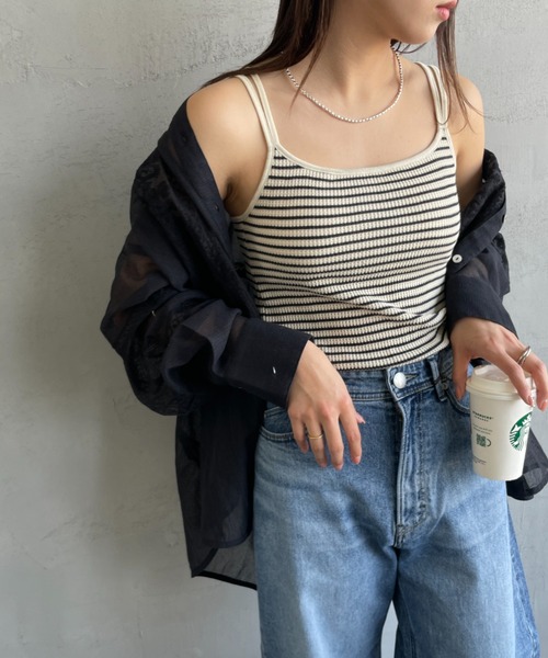 JEMORGAN（ジェーイーモーガン）の「[JEMORGAN/ジェーイーモーガン] TCワッフルボーダー キャミソール（カップ付き）（キャミソール・レディース・ナチュラル/ネイビー・F）」の2枚目の写真