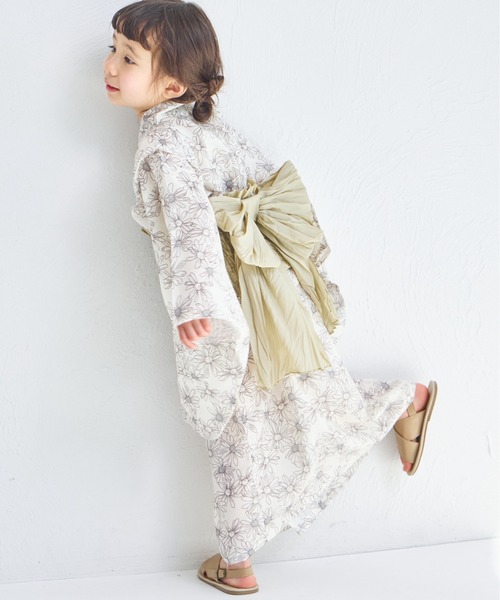 pairmanon（ペアマノン）の「【簡単着付け】【リンクコーデ】2WAYガールズ浴衣（浴衣・キッズ・アイボリー/ブラック系その他2/パープル/イエロー/ピンク/ライトイエロー/ブルー/ブラック系その他・100/90/110/150/120/130/140）」の3枚目の写真