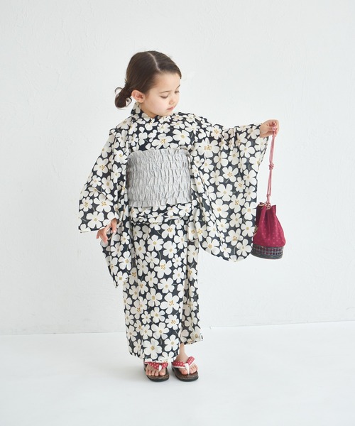 pairmanon（ペアマノン）の「【簡単着付け】【リンクコーデ】2WAYガールズ浴衣（浴衣・キッズ・アイボリー/ブラック系その他2/パープル/イエロー/ピンク/ライトイエロー/ブルー/ブラック系その他・100/90/110/150/120/130/140）」の9枚目の写真