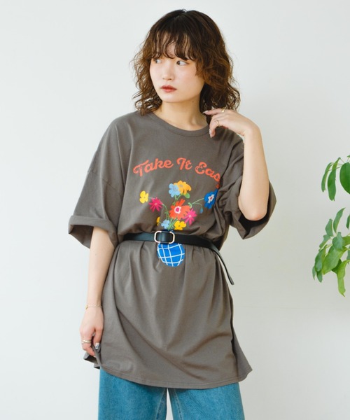 tシャツ 「eLur」フラワープリントBig T レディース eLur】フラワープリントBig T（Tシャツ/カットソー）｜eLur