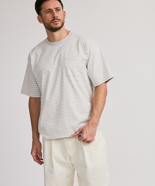 Saturdays NYC(サタデーズ ニューヨークシティ )の「Multi Stripe Relax SS Tee(Tシャツ/カットソー・メンズ・グレー/オリーブ・L/M/S/XL)」の3枚目の写真