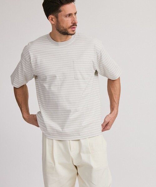 Saturdays NYC(サタデーズ ニューヨークシティ )の「Multi Stripe Relax SS Tee(Tシャツ/カットソー・メンズ・グレー/オリーブ・L/M/S/XL)」の1枚目の写真