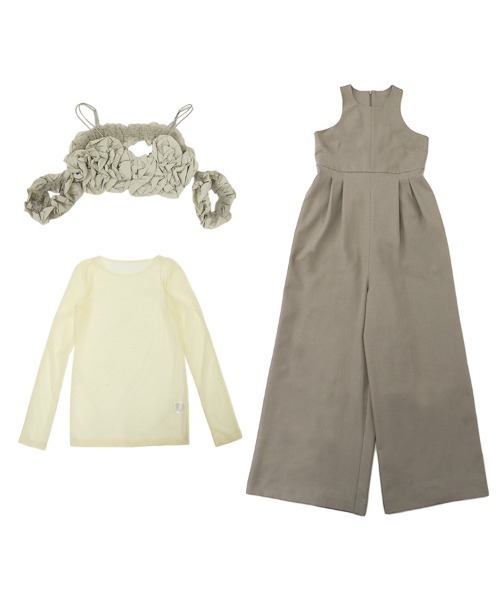 DONOBAN（ドノバン）の「【ANDRESD】ruffled bustier pants dress［フリルビスチェパンツドレス］（ワンピース・レディース・ベージュ×ブラック/グレー/ベージュ・S/M/L）」の15枚目の写真