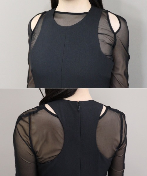 DONOBAN（ドノバン）の「【ANDRESD】ruffled bustier pants dress［フリルビスチェパンツドレス］（ワンピース・レディース・ベージュ×ブラック/グレー/ベージュ・S/M/L）」の7枚目の写真