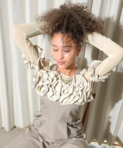 DONOBAN（ドノバン）の「【ANDRESD】ruffled bustier pants dress［フリルビスチェパンツドレス］（ワンピース・レディース・ベージュ×ブラック/グレー/ベージュ・S/M/L）」の22枚目の写真