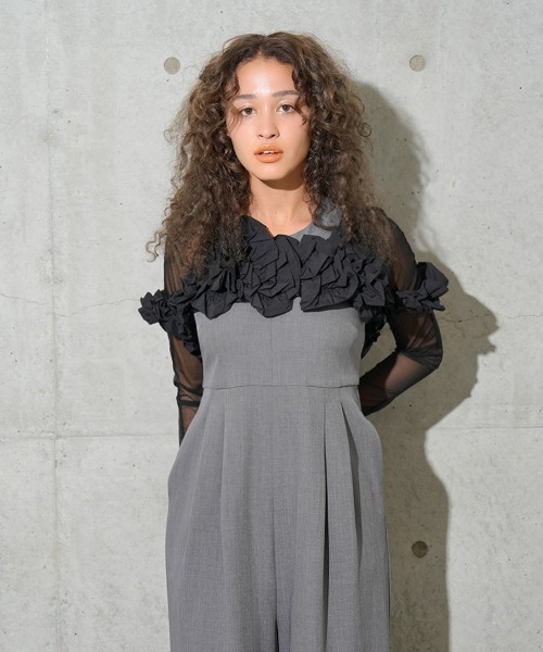 DONOBAN（ドノバン）の「【ANDRESD】ruffled bustier pants dress［フリルビスチェパンツドレス］（ワンピース・レディース・ベージュ×ブラック/グレー/ベージュ・S/M/L）」の18枚目の写真