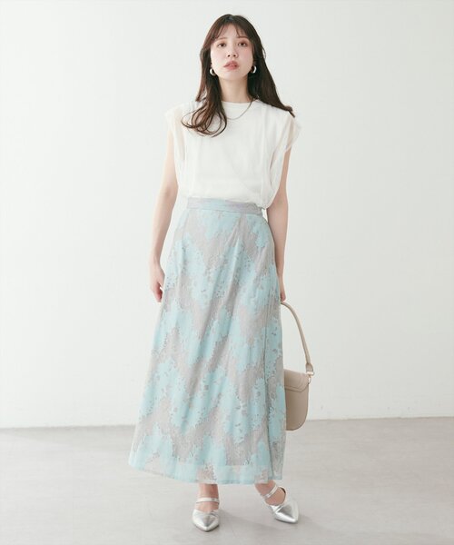 natural couture（ナチュラルクチュール）の「カラーレースAラインスカート（スカート・レディース・ブラウン/ミント/サックスブルー・FREE）」の12枚目の写真