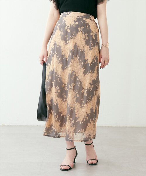 natural couture（ナチュラルクチュール）の「カラーレースAラインスカート（スカート・レディース・ブラウン/ミント/サックスブルー・FREE）」の4枚目の写真