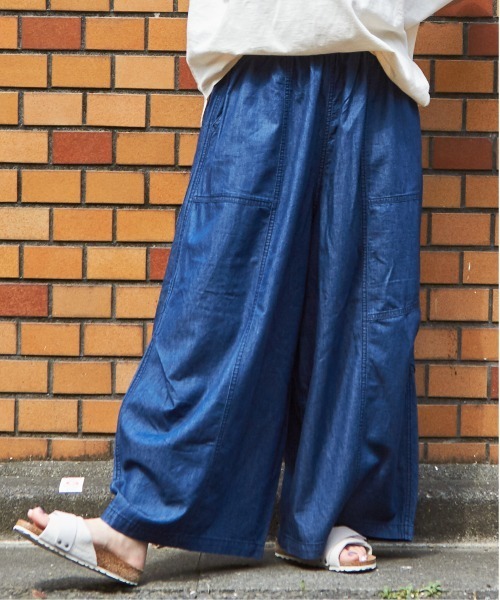 セール】4.5オンスデニム切替タックイージーワイドパンツ
