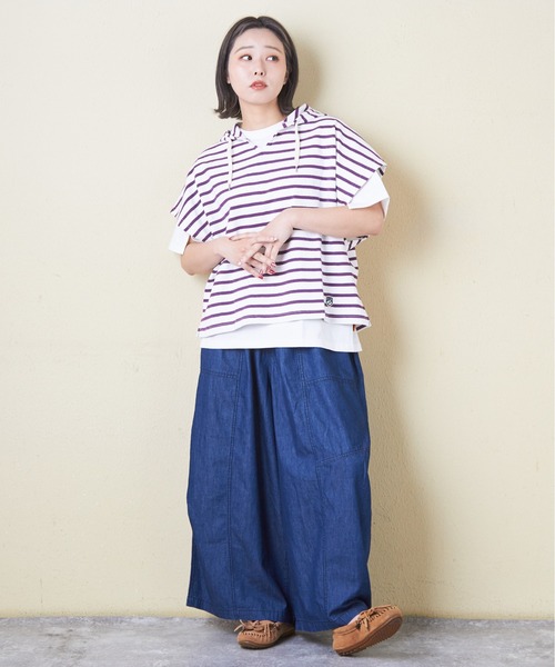 CUBE SUGAR（キューブシュガー）の「4.5オンスデニム切替タックイージーワイドパンツ（デニムパンツ・レディース・インディゴブルー/ブルー系/ネイビー系・M）」の10枚目の写真