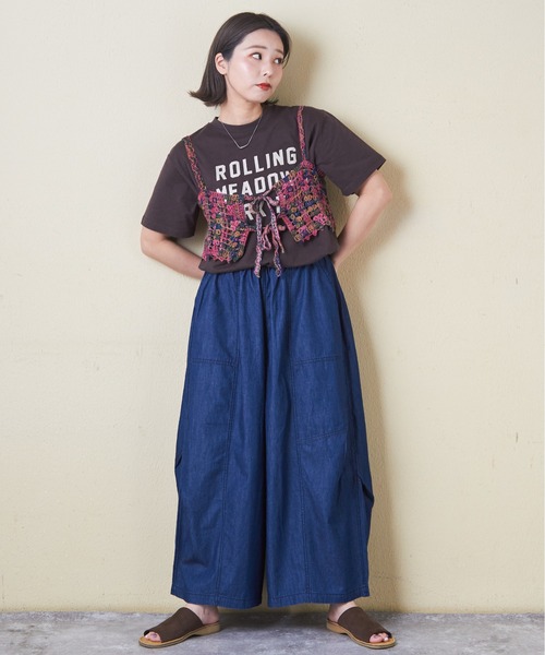 CUBE SUGAR（キューブシュガー）の「4.5オンスデニム切替タックイージーワイドパンツ（デニムパンツ・レディース・インディゴブルー/ブルー系/ネイビー系・M）」の7枚目の写真