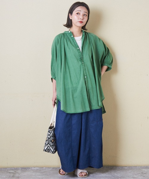 CUBE SUGAR（キューブシュガー）の「4.5オンスデニム切替タックイージーワイドパンツ（デニムパンツ・レディース・インディゴブルー/ブルー系/ネイビー系・M）」の9枚目の写真