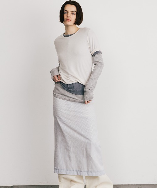 CREDONA(クレドナ)の「SMOOTHY SET TEE SHIRT/スムージーセットTシャツ(Tシャツ/カットソー・レディース・アイボリー/サックスブルー/グレー/ネイビー・FREE)」の8枚目の写真