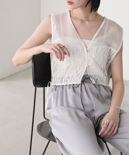 forksy.】2way 刺繍切り替え シアー チュールビスチェ forksy