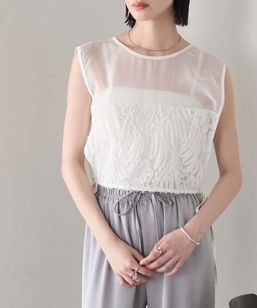 forksy.】2way 刺繍切り替え シアー チュールビスチェ forksy
