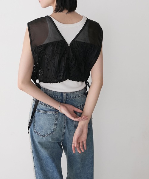 セール】【forksy.】2way 刺繍切り替え シアー チュールビスチェ