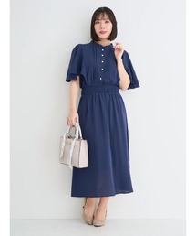 【大きいサイズ】ピンタックフレアスリーブワンピース