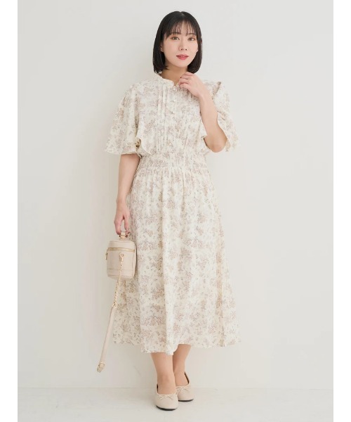 セール】【大きいサイズ】ピンタックフレアスリーブワンピース