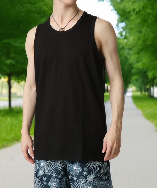TopIsm(トップイズム)の「吸汗速乾ストレッチ 無地 タンクトップ ノースリーブ(タンクトップ・メンズ・ブルー/カーキ/ベージュ/ブラック/ホワイト/チャコール・L/M/LL)」の1枚目の写真