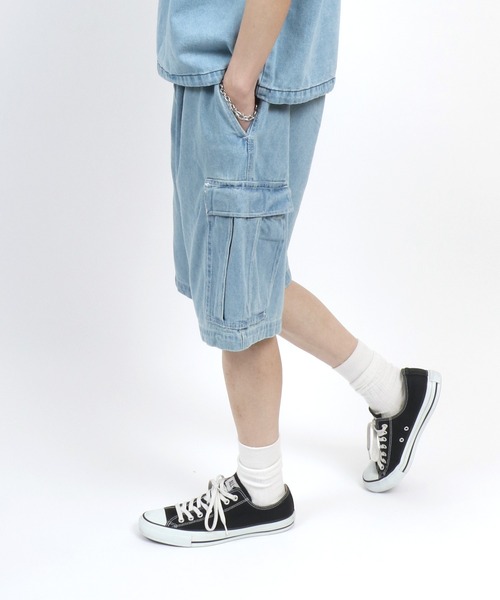 セール】Vintage Design Indigo Denim Cargo Half Pants