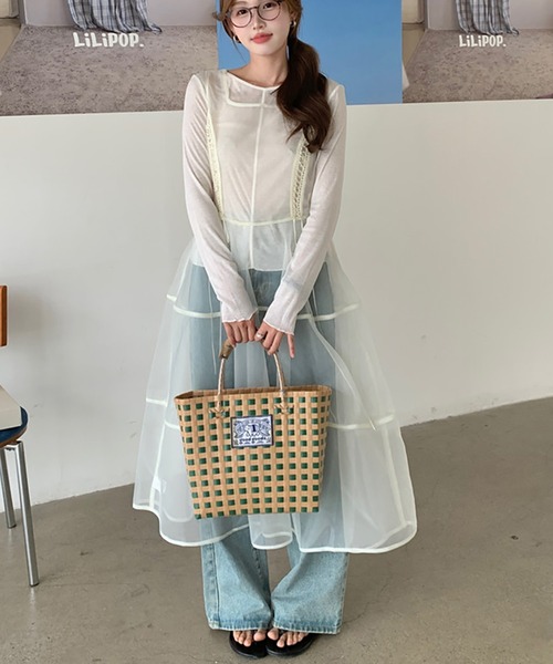 LAFFMO（ラフモ）の「カットソーとシアーワンピース　２枚セット（その他トップス・レディース・アイボリー/ブラウン・F）」の2枚目の写真