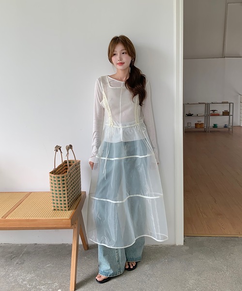 LAFFMO（ラフモ）の「カットソーとシアーワンピース　２枚セット（その他トップス・レディース・アイボリー/ブラウン・F）」の3枚目の写真