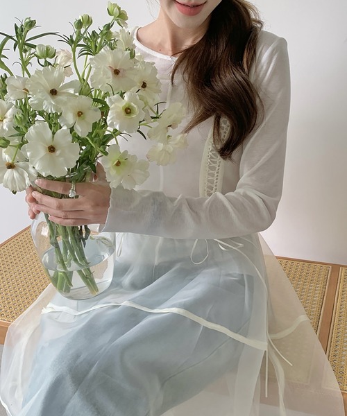 LAFFMO（ラフモ）の「カットソーとシアーワンピース　２枚セット（その他トップス・レディース・アイボリー/ブラウン・F）」の5枚目の写真