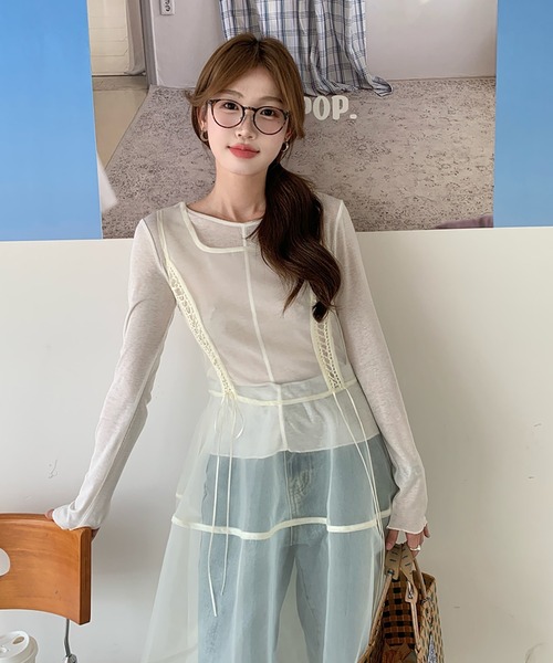 LAFFMO（ラフモ）の「カットソーとシアーワンピース　２枚セット（その他トップス・レディース・アイボリー/ブラウン・F）」の16枚目の写真