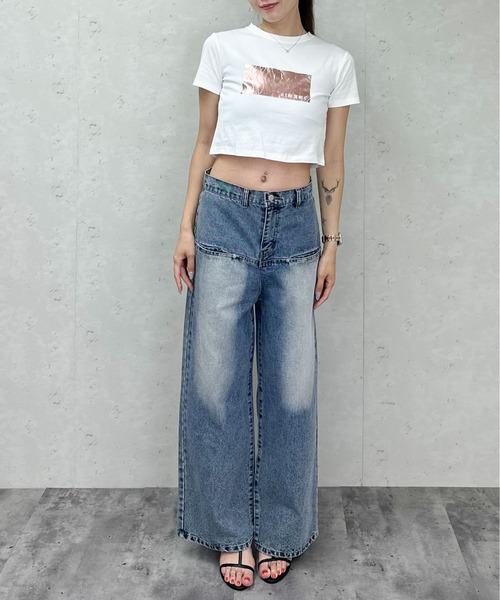 Per sist ence(パーシエンス)の「箔プリントショート丈Tシャツ(Tシャツ/カットソー・レディース・ホワイト×ピンク/ホワイト×シルバー/ブラック×シルバー/ホワイト×ゴールド/ブラック×ゴールド・ONE SIZE)」の10枚目の写真