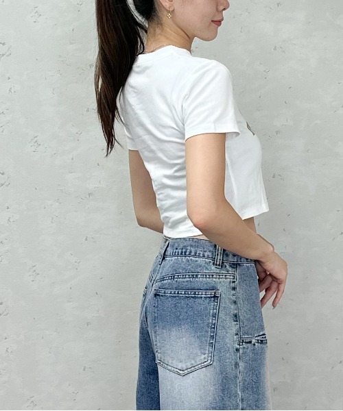Per sist ence(パーシエンス)の「箔プリントショート丈Tシャツ(Tシャツ/カットソー・レディース・ホワイト×ピンク/ホワイト×シルバー/ブラック×シルバー/ホワイト×ゴールド/ブラック×ゴールド・ONE SIZE)」の12枚目の写真