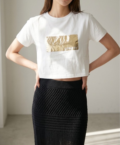 Per sist ence(パーシエンス)の「箔プリントショート丈Tシャツ(Tシャツ/カットソー・レディース・ホワイト×ピンク/ホワイト×シルバー/ブラック×シルバー/ホワイト×ゴールド/ブラック×ゴールド・ONE SIZE)」の16枚目の写真