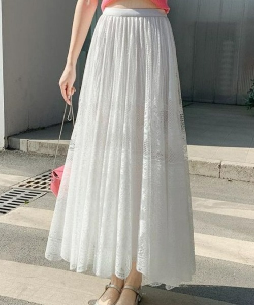 gossip！ロサンゼルス（ゴシップロサンゼルス）の「レトロガーリー＊レースチュールフレアロングスカート（スカート・レディース・ホワイト/アイボリー/ブラック・FREE）」の16枚目の写真