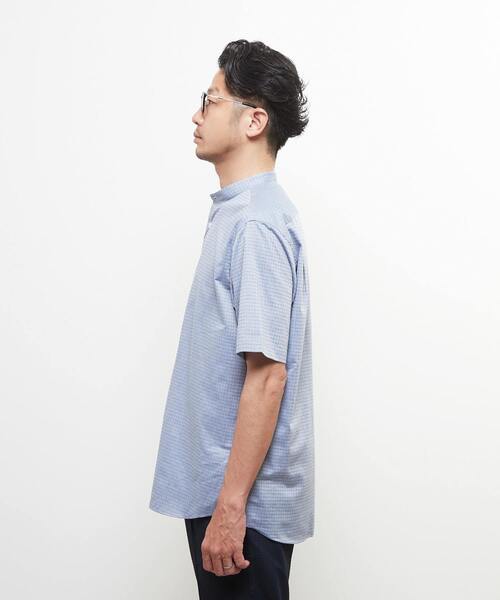 【ブルー】スモールジオパターン半袖ワイドカラーシャツ スモールジオパターン半袖ワイドカラーシャツ 【公式通販】