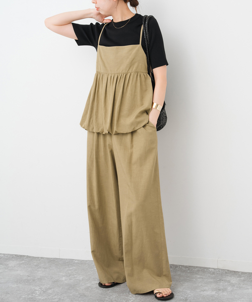 カーキ キャミソール パンツセット S パッド入りバッククロスキャミソールXパンツワッフル