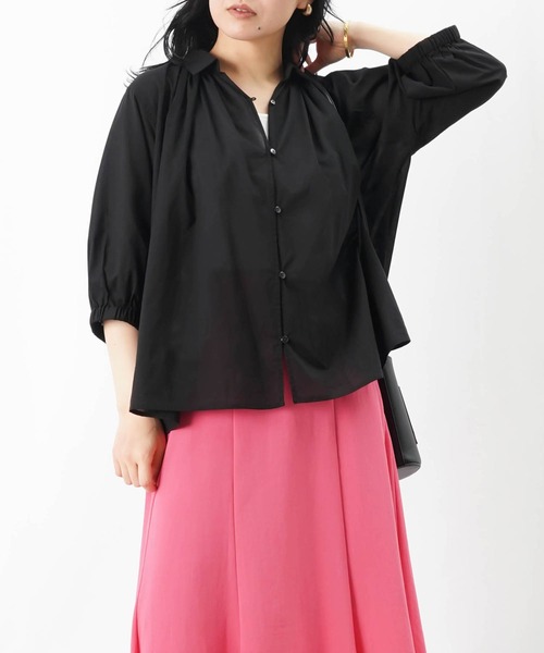 ブラウス シャツ LC/LLL 綿ローンギャザーブラウス/コットンスキッパーシャツ レディース セール】LC/LLL 綿ローンギャザーブラウス/コットンスキッパー