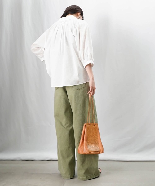 ブラウス シャツ LC/LLL 綿ローンギャザーブラウス/コットンスキッパーシャツ レディース セール】LC/LLL 綿ローンギャザーブラウス/コットンスキッパー