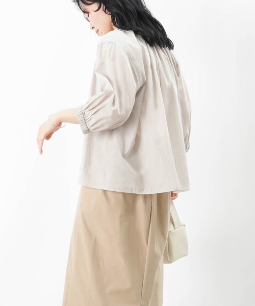 ブラウス シャツ LC/LLL 綿ローンギャザーブラウス/コットンスキッパーシャツ レディース セール】LC/LLL 綿ローンギャザーブラウス/コットンスキッパー