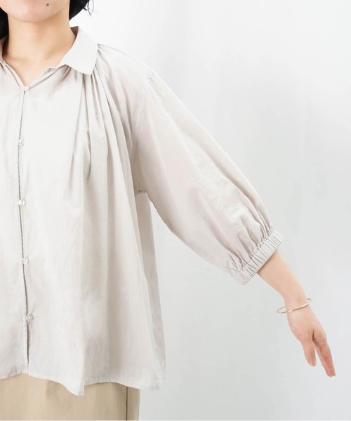 ブラウス シャツ LC/LLL 綿ローンギャザーブラウス/コットンスキッパーシャツ レディース セール】LC/LLL 綿ローンギャザーブラウス/コットンスキッパー
