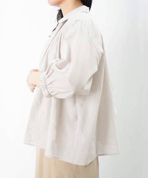 ブラウス シャツ LC/LLL 綿ローンギャザーブラウス/コットンスキッパーシャツ レディース セール】LC/LLL 綿ローンギャザーブラウス/コットンスキッパー